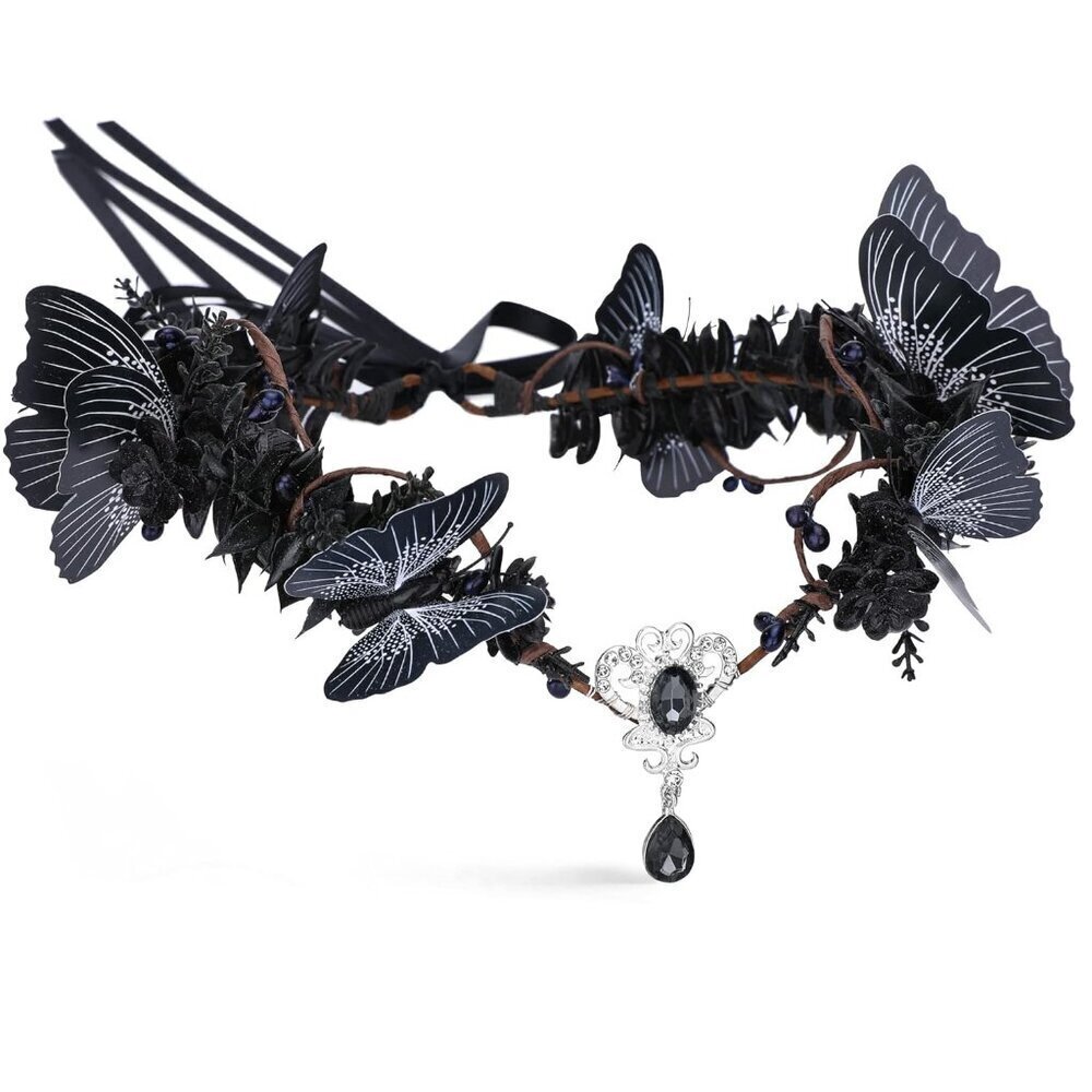 Dark Fairy Crown Black Butterfly Headpiece Woodland Elf Tiara Halloween cosplay
